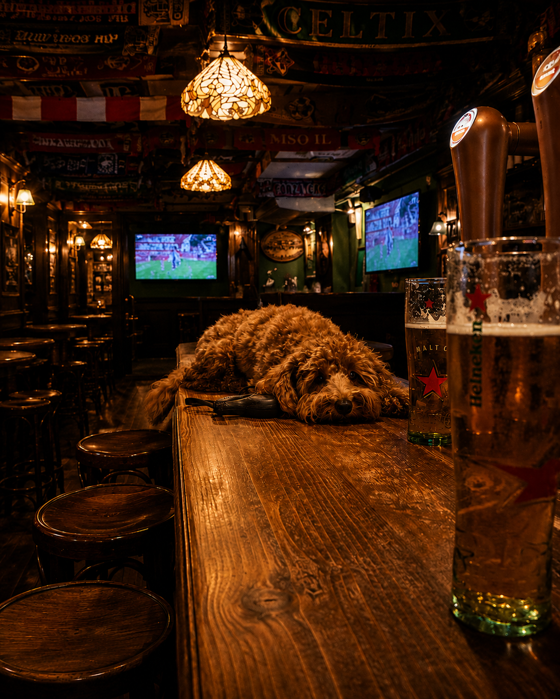 Inside Cheers Irish Pub Barcelona &mdash; warm lighting, the bar, and familiar faces
